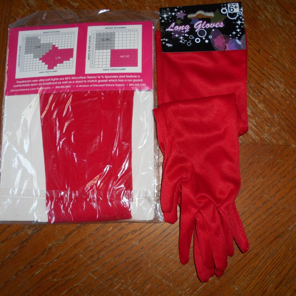 Red Tights & Elbow Length Gloves- Adult Sizes- New with Tags